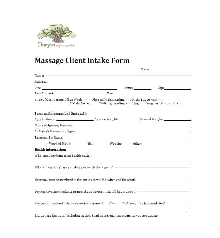 Massage Intake Form Template 29
